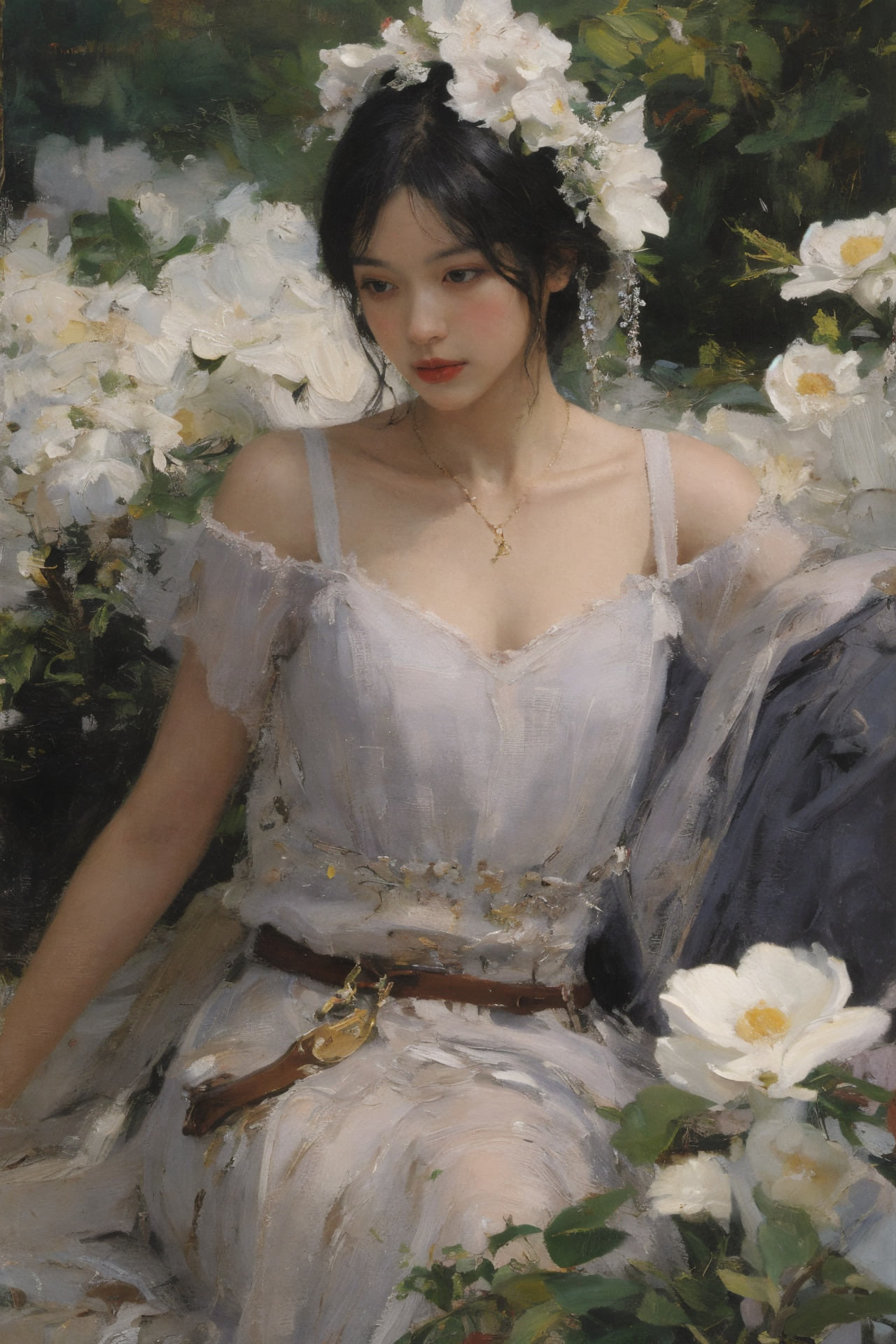 2312311918-2422981606-(oil painting_1.5),____a woman with long black hair and white flowers in her hair is laying down in a field of white flowers, (a.png